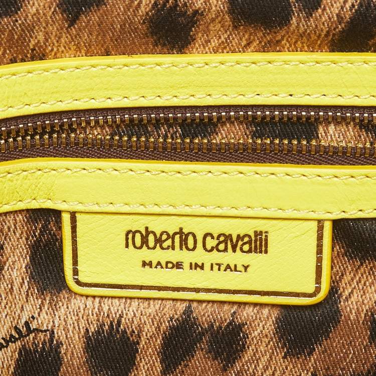 Pre Owned Roberto Cavalli Yellow Leather RC Zip Around Clutch