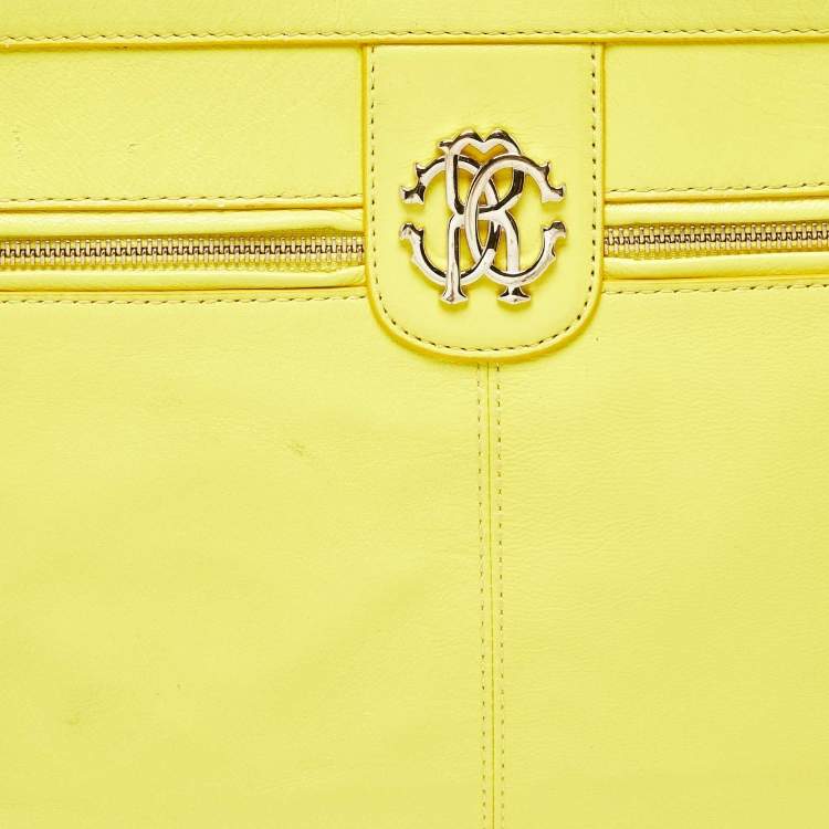 Pre Owned Roberto Cavalli Yellow Leather RC Zip Around Clutch