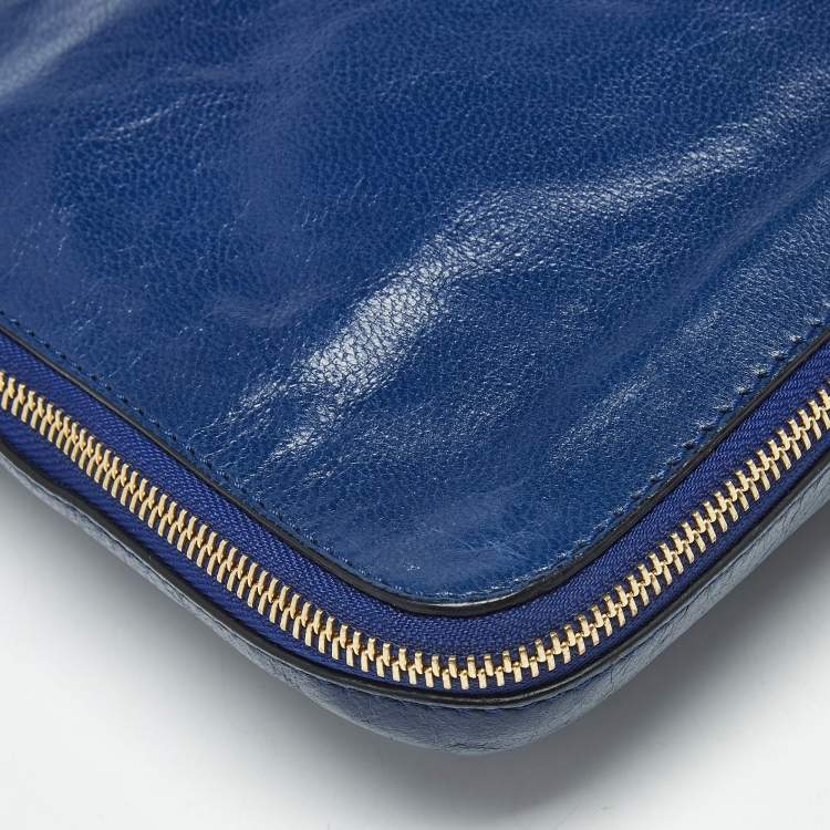 Pre Owned Roberto Cavalli Blue Leather RC Zip Around Clutch