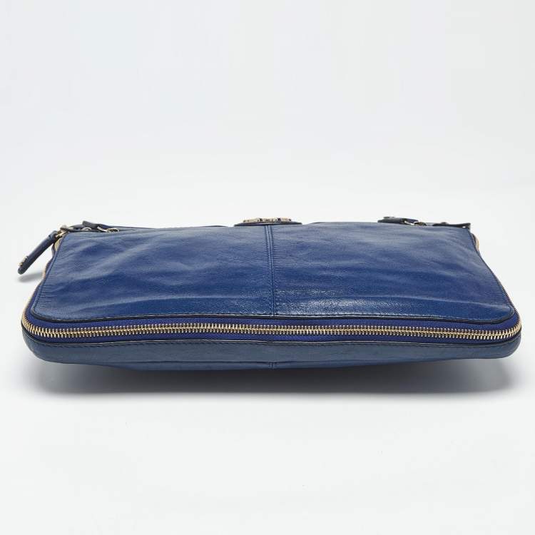Pre Owned Roberto Cavalli Blue Leather RC Zip Around Clutch