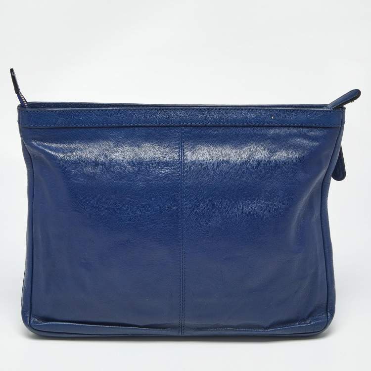 Pre Owned Roberto Cavalli Blue Leather RC Zip Around Clutch