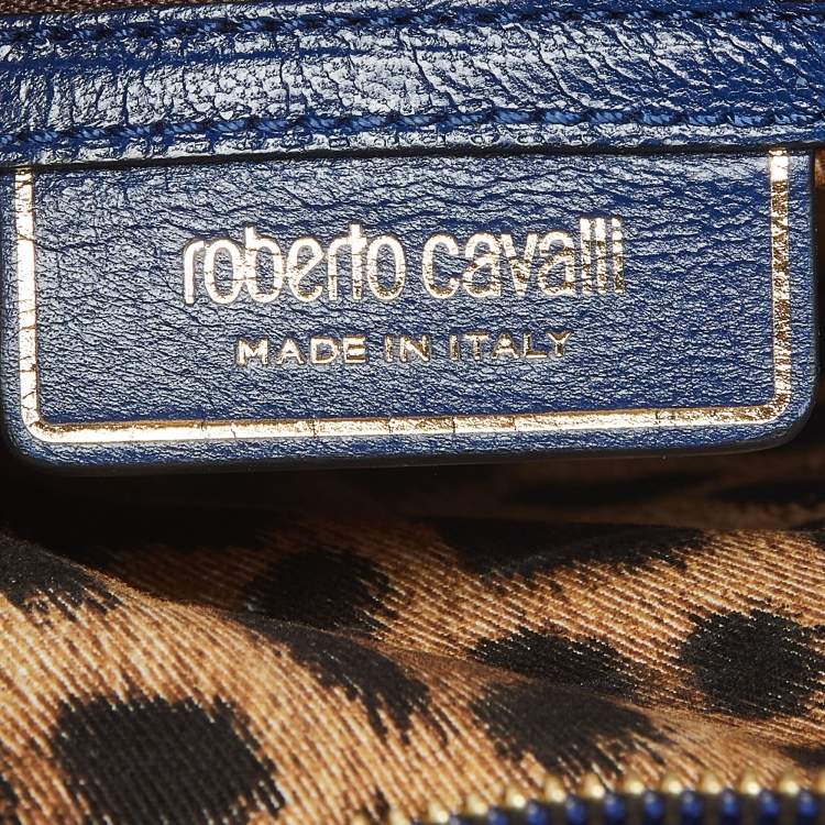 Pre Owned Roberto Cavalli Blue Leather RC Zip Around Clutch