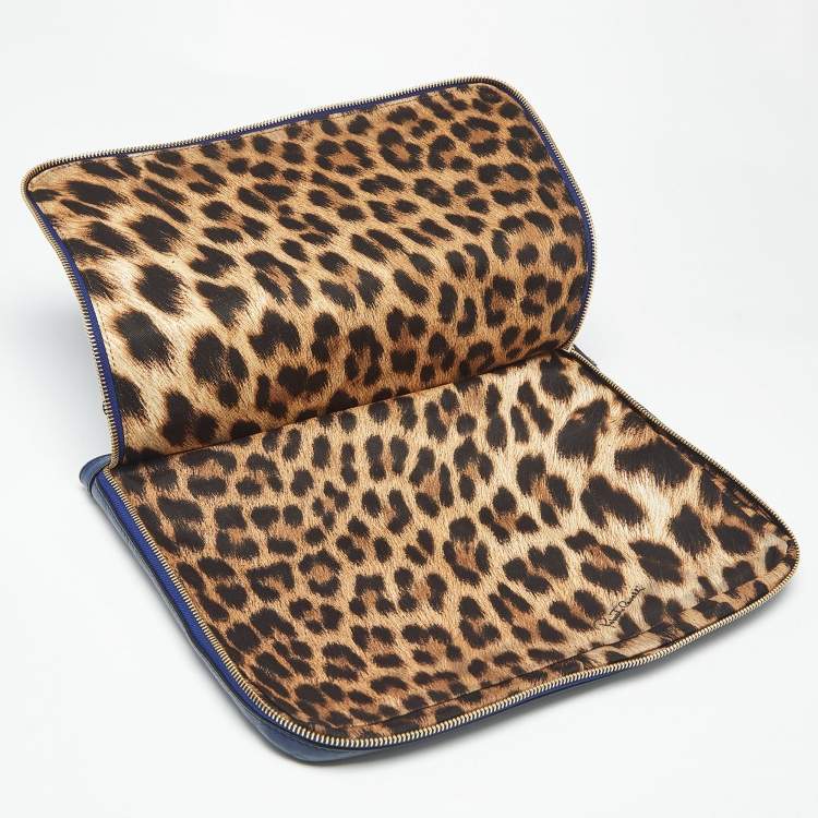 Pre Owned Roberto Cavalli Blue Leather RC Zip Around Clutch