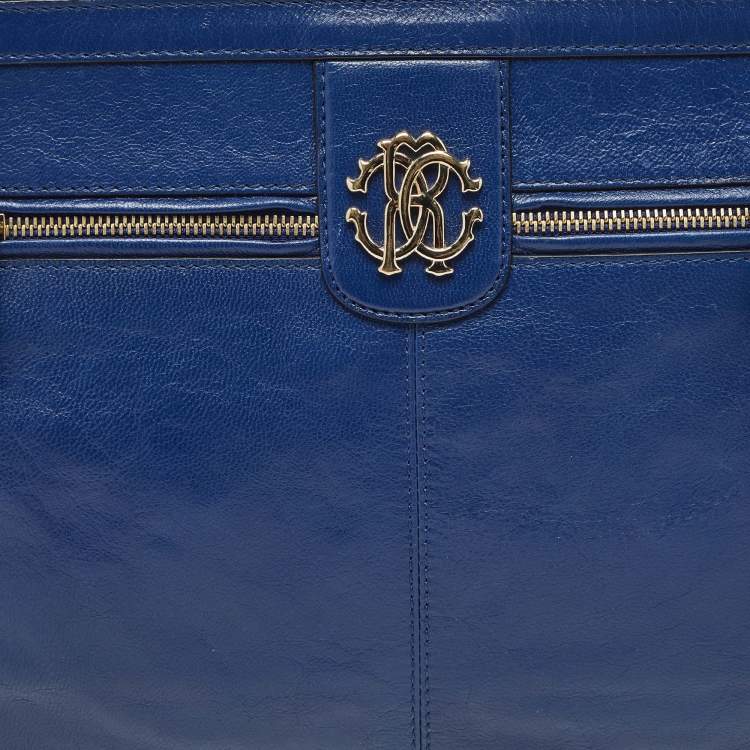 Pre Owned Roberto Cavalli Blue Leather RC Zip Around Clutch