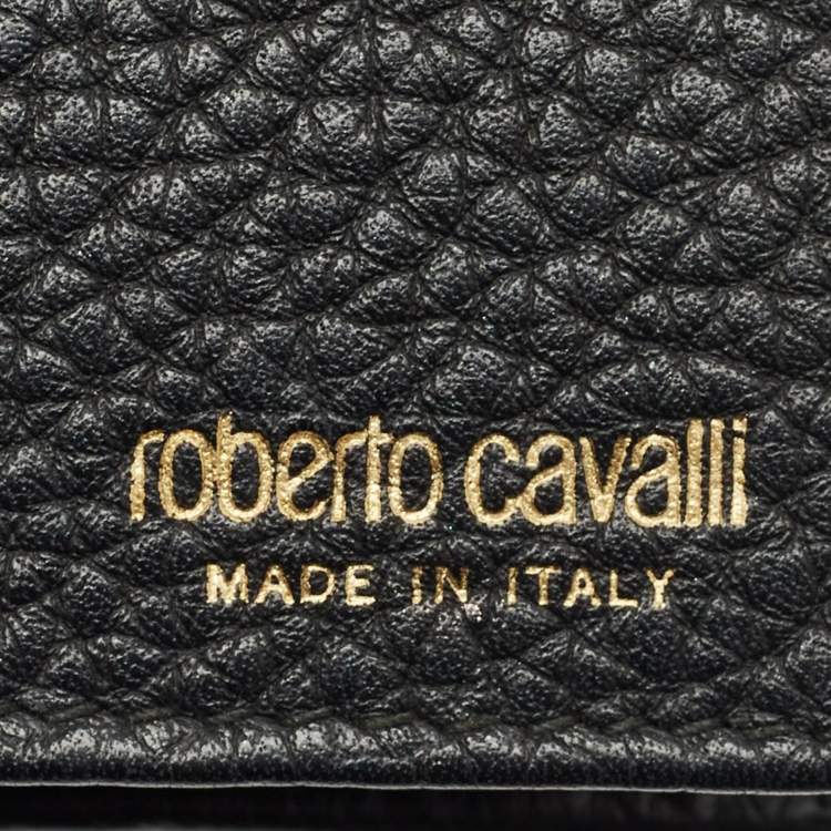 مملوكة مسبقًا محفظة بسلسلة روبerto cavalli جلد أسود بغطاء