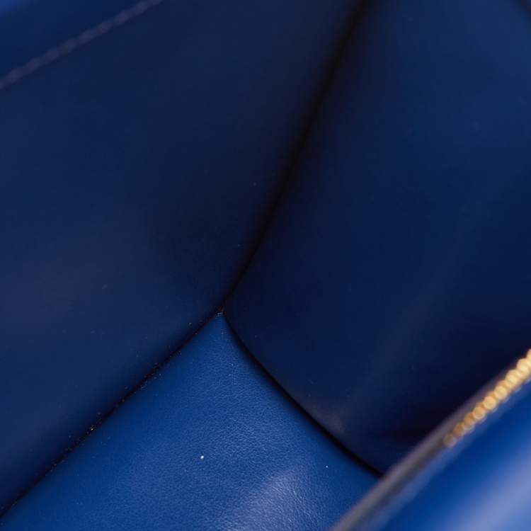 Pre Owned Roberto Cavalli Blue Leather Roar Crystal Embellished Top Handle Bag