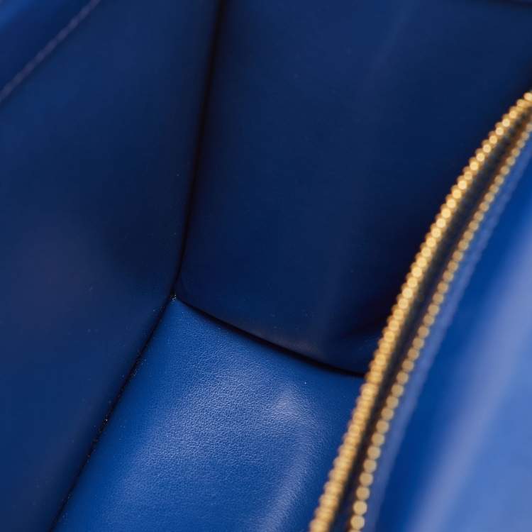 Pre Owned Roberto Cavalli Blue Leather Roar Crystal Embellished Top Handle Bag