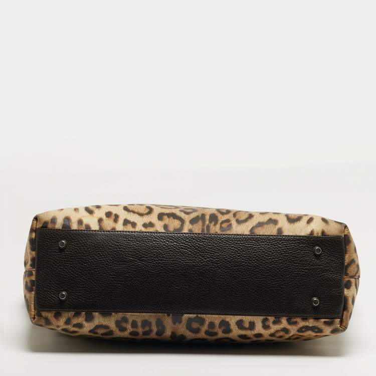 Pre Owned حقيبة يد روبerto cavalli قماش ونقشة فهد بني وجلد سوستة علوية