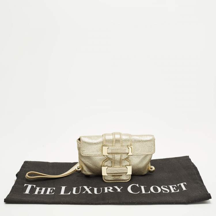 Pre Owned Roberto Cavalli Gold Leather Wristlet Pouch