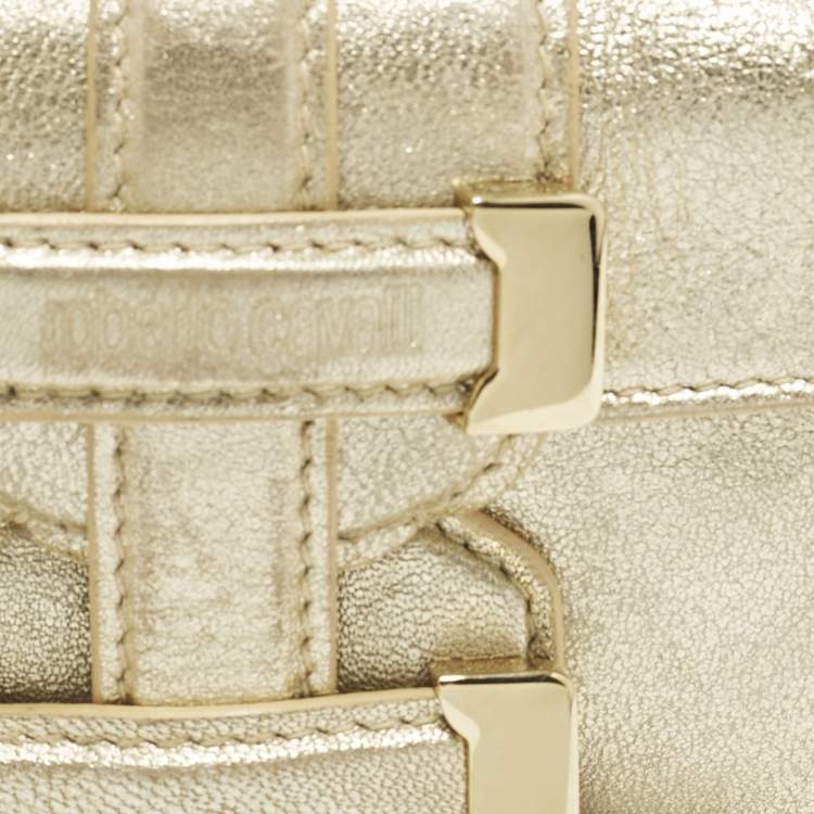 Pre Owned Roberto Cavalli Gold Leather Wristlet Pouch