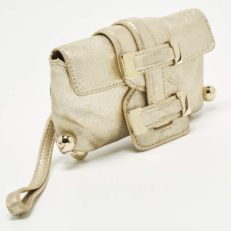 Pre Owned Roberto Cavalli Gold Leather Wristlet Pouch