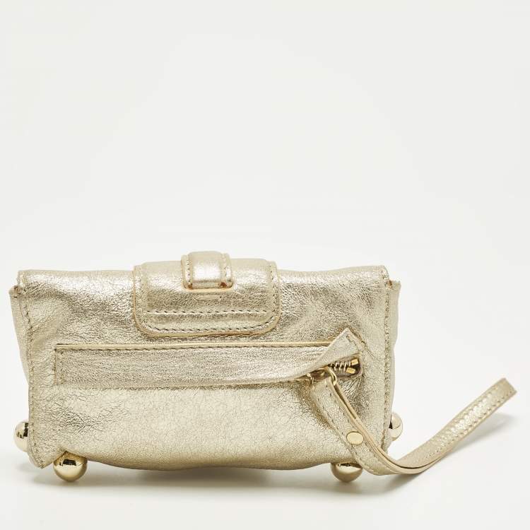 Pre Owned Roberto Cavalli Gold Leather Wristlet Pouch