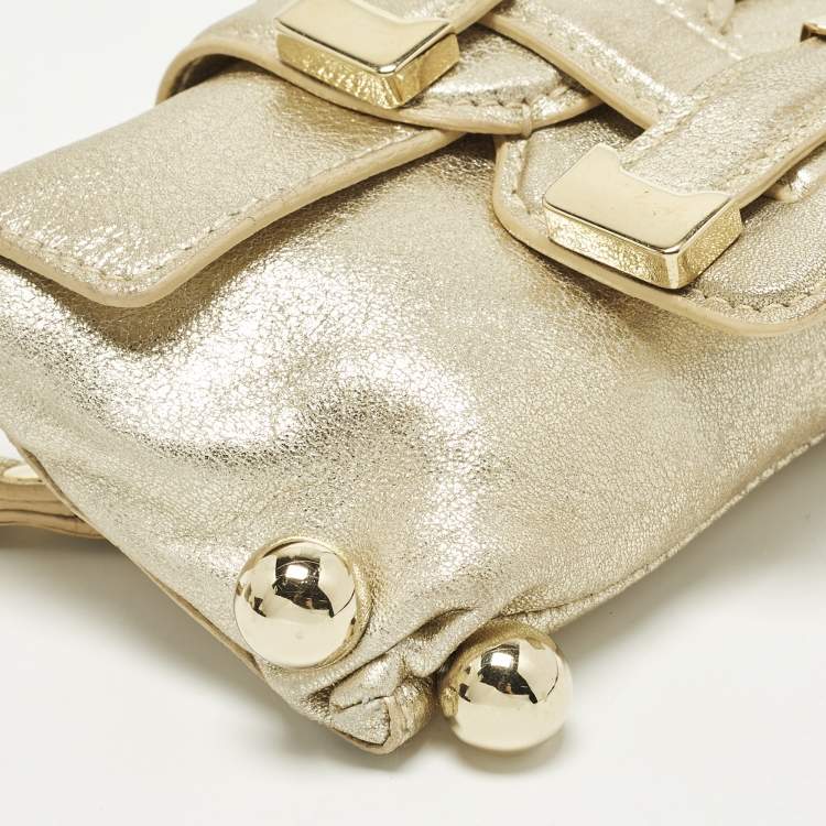 Pre Owned Roberto Cavalli Gold Leather Wristlet Pouch