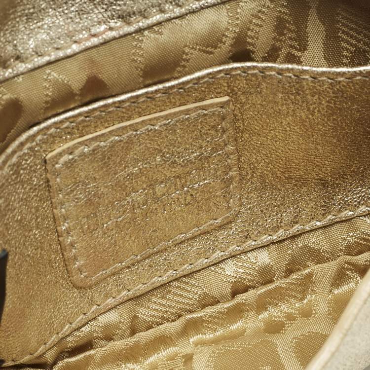 Pre Owned Roberto Cavalli Gold Leather Wristlet Pouch