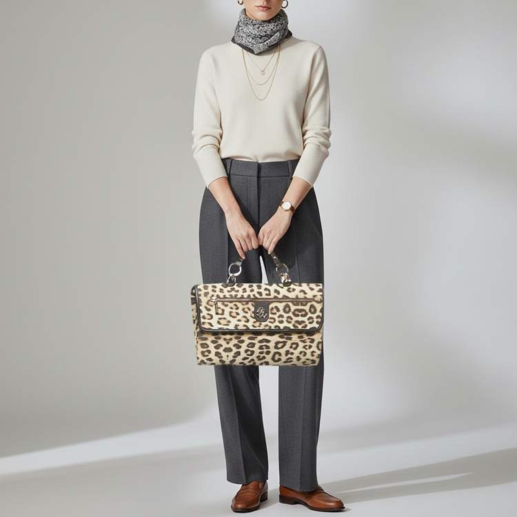 Pre Owned حصيرة تغيير حفاضات محمولة روبرتو كافالي قماش بطبعة فهد بني/بيج