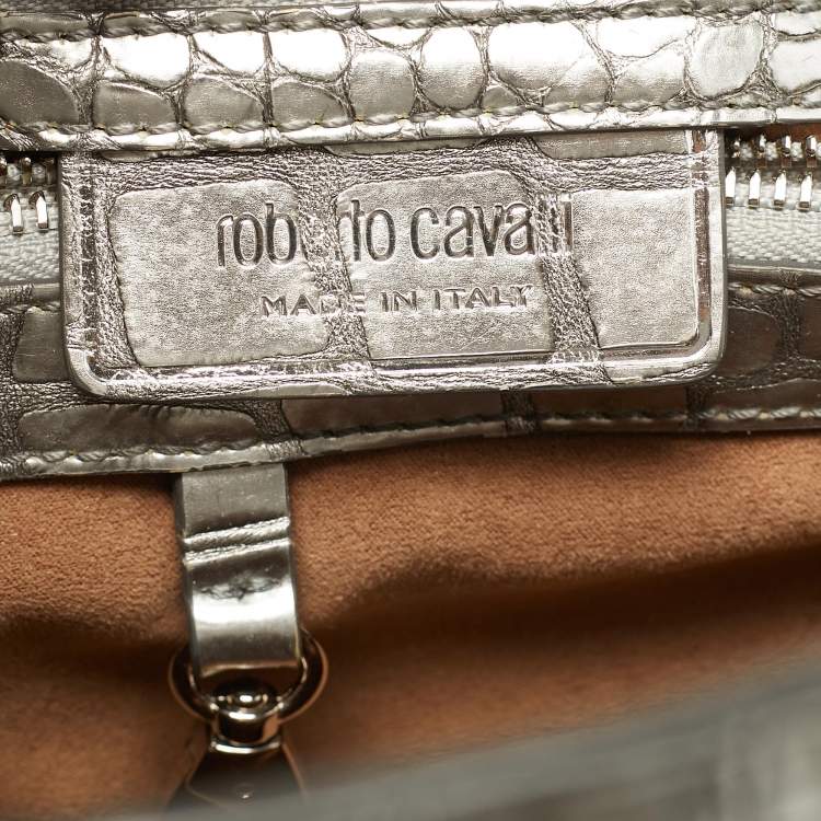 Pre Owned Roberto Cavalli Silver Alligator Chain Flap Satchel