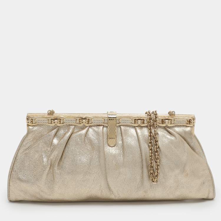 مملوكة مسبقًا Roberto Cavalli Gold Metallic Leather Chain Clutch Bag