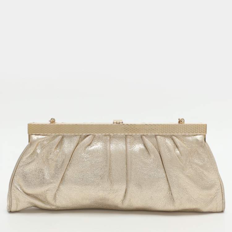 مملوكة مسبقًا Roberto Cavalli Gold Metallic Leather Chain Clutch Bag