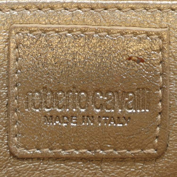 مملوكة مسبقًا Roberto Cavalli Gold Metallic Leather Chain Clutch Bag