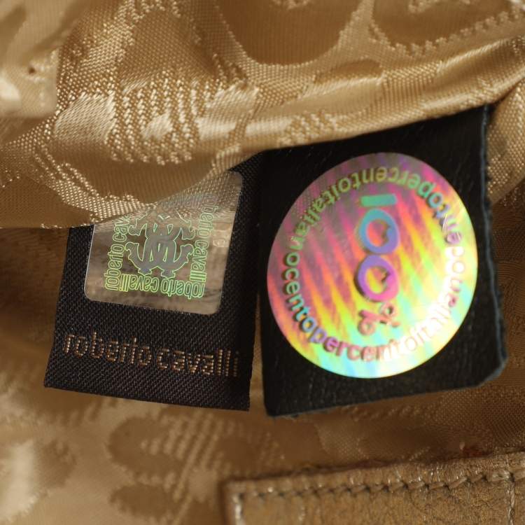 مملوكة مسبقًا Roberto Cavalli Gold Metallic Leather Chain Clutch Bag