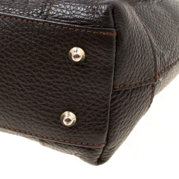 Pre Owned Roberto Cavalli Brown/Multicolor Leather and Printed Fabric Top Handle Bag