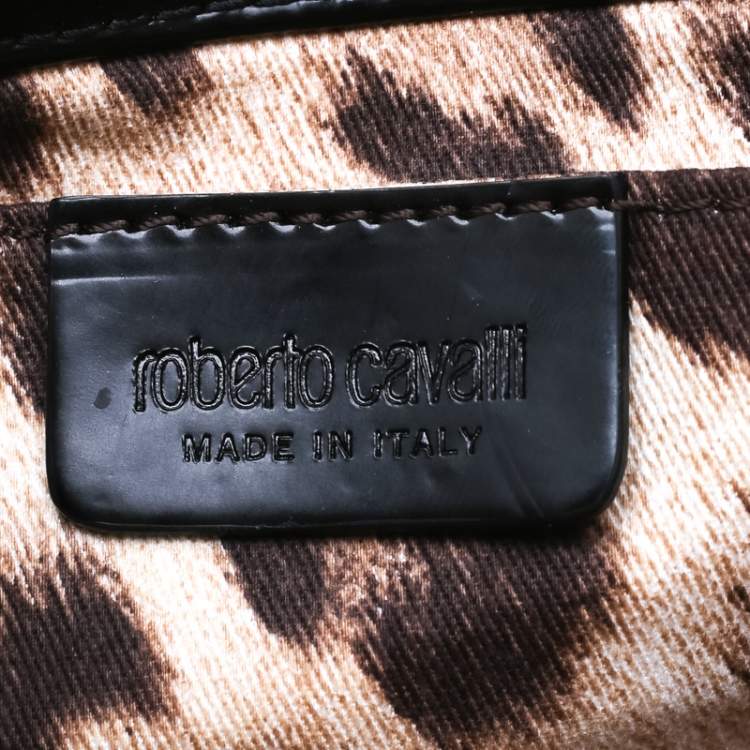 Pre Owned Roberto Cavalli Black Crystal Embellished Leather Chain Clutch 