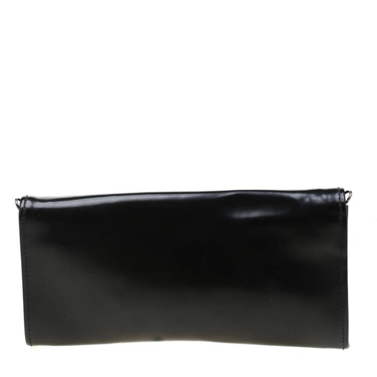 Pre Owned Roberto Cavalli Black Crystal Embellished Leather Chain Clutch 