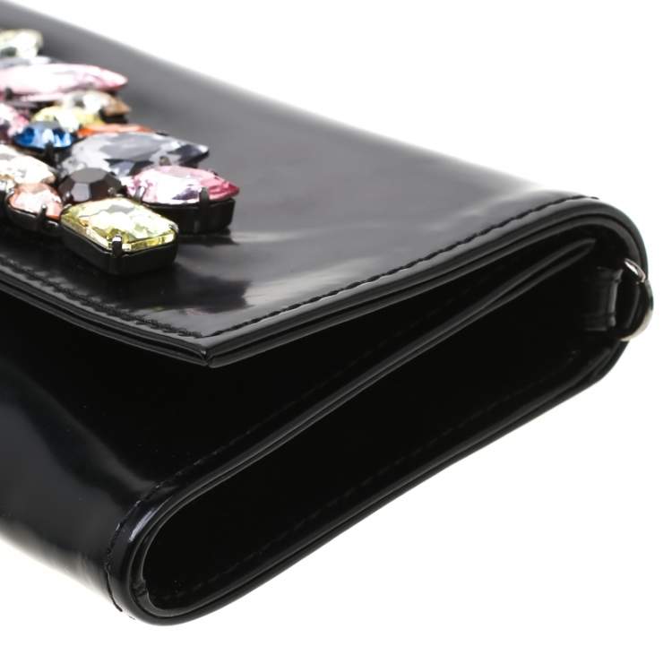 Pre Owned Roberto Cavalli Black Crystal Embellished Leather Chain Clutch 