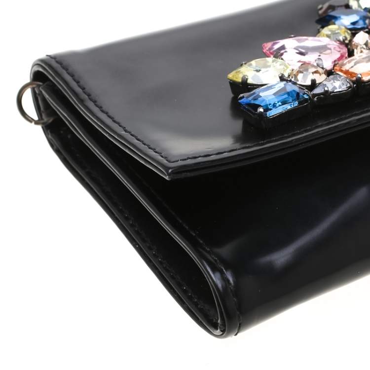Pre Owned Roberto Cavalli Black Crystal Embellished Leather Chain Clutch 