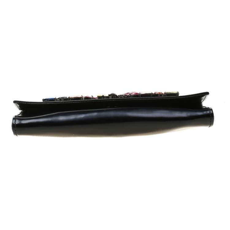 Pre Owned Roberto Cavalli Black Crystal Embellished Leather Chain Clutch 