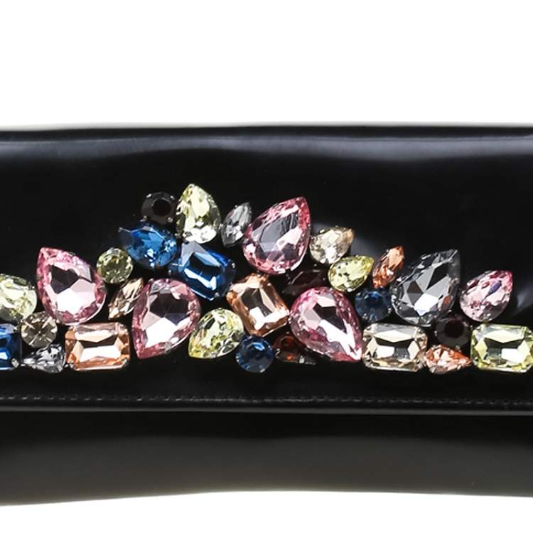 Pre Owned Roberto Cavalli Black Crystal Embellished Leather Chain Clutch 