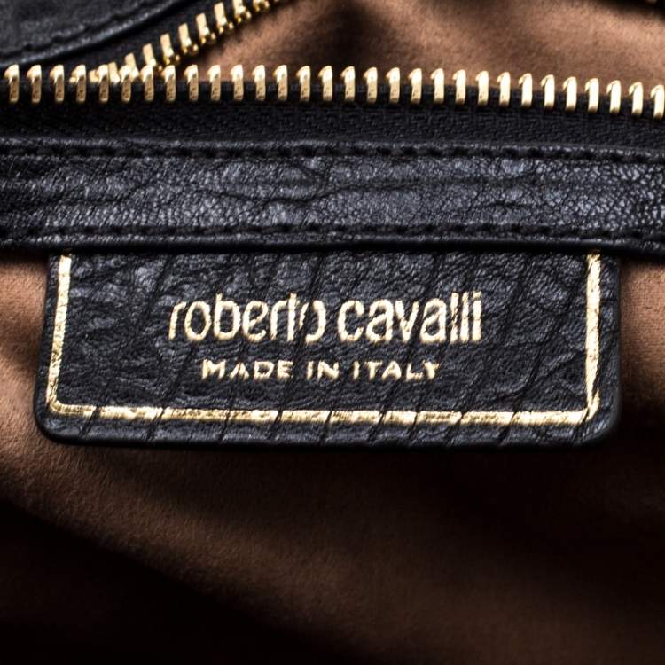 Pre Owned Roberto Cavalli Black Leather Studded Regina Chain Clutch Bag