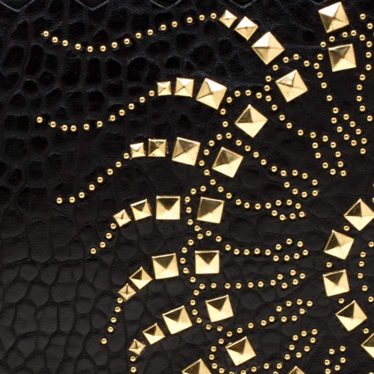 Pre Owned Roberto Cavalli Black Leather Studded Regina Chain Clutch Bag