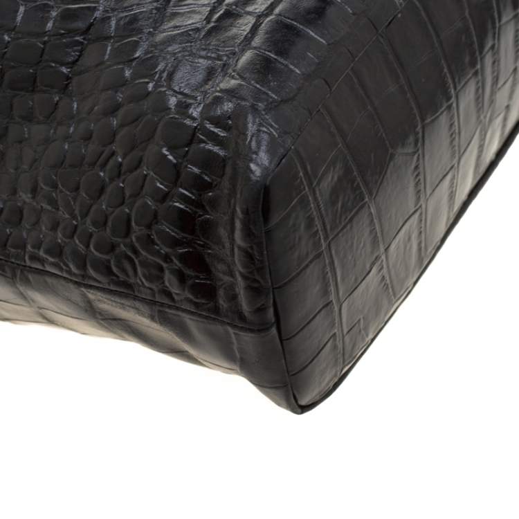 Pre Owned Roberto Cavalli Black Croc Embossed Leather Tote