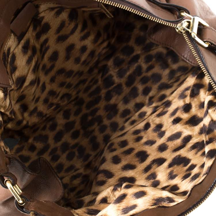 Pre Owned Roberto Cavalli Brown Logo Embossed Leather Satchel 
