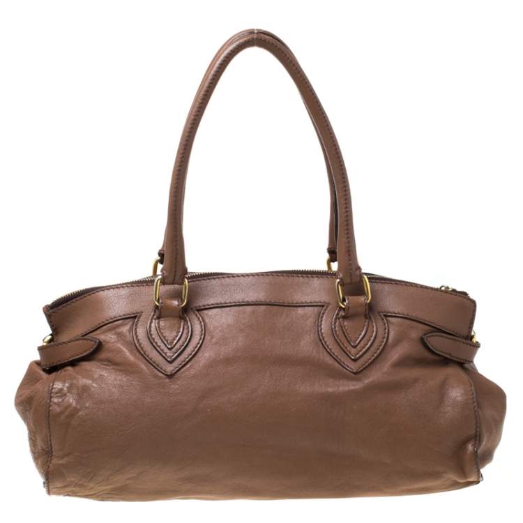 Pre Owned Roberto Cavalli Brown Logo Embossed Leather Satchel 
