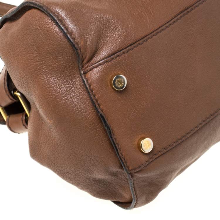 Pre Owned Roberto Cavalli Brown Logo Embossed Leather Satchel 