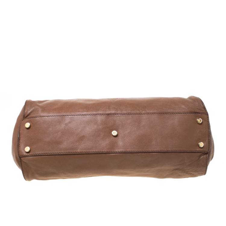 Pre Owned Roberto Cavalli Brown Logo Embossed Leather Satchel 