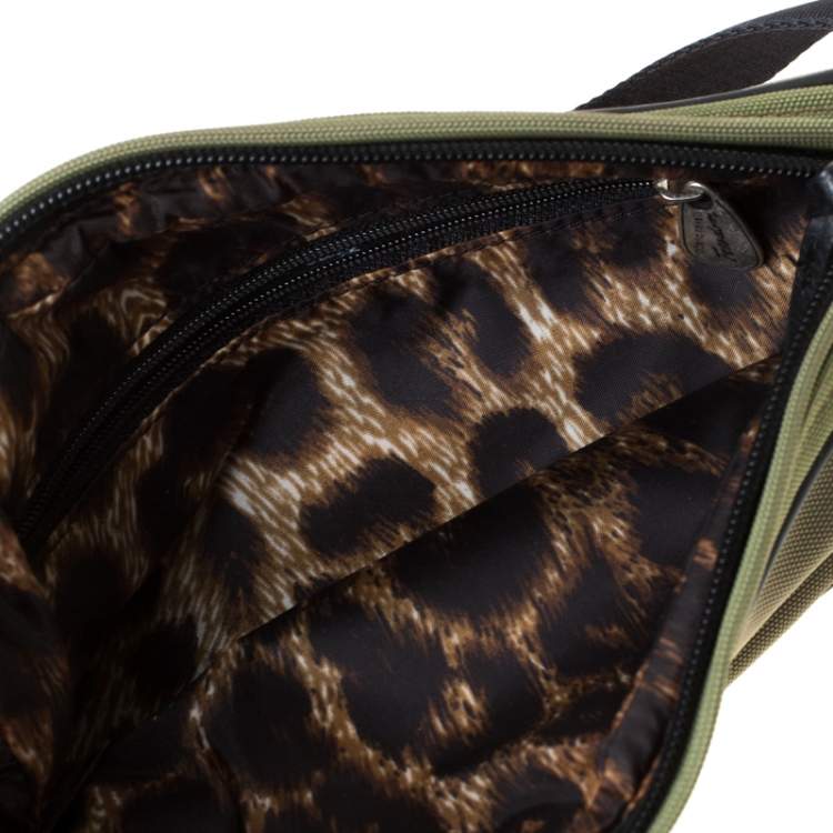 Pre Owned Roberto Cavalli Olive Green/Black Canvas and Leather Sling Bag