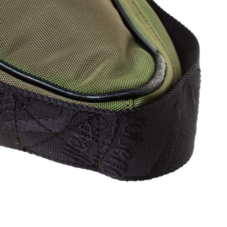 Pre Owned Roberto Cavalli Olive Green/Black Canvas and Leather Sling Bag