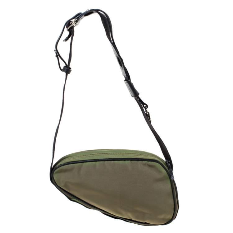 Pre Owned Roberto Cavalli Olive Green/Black Canvas and Leather Sling Bag