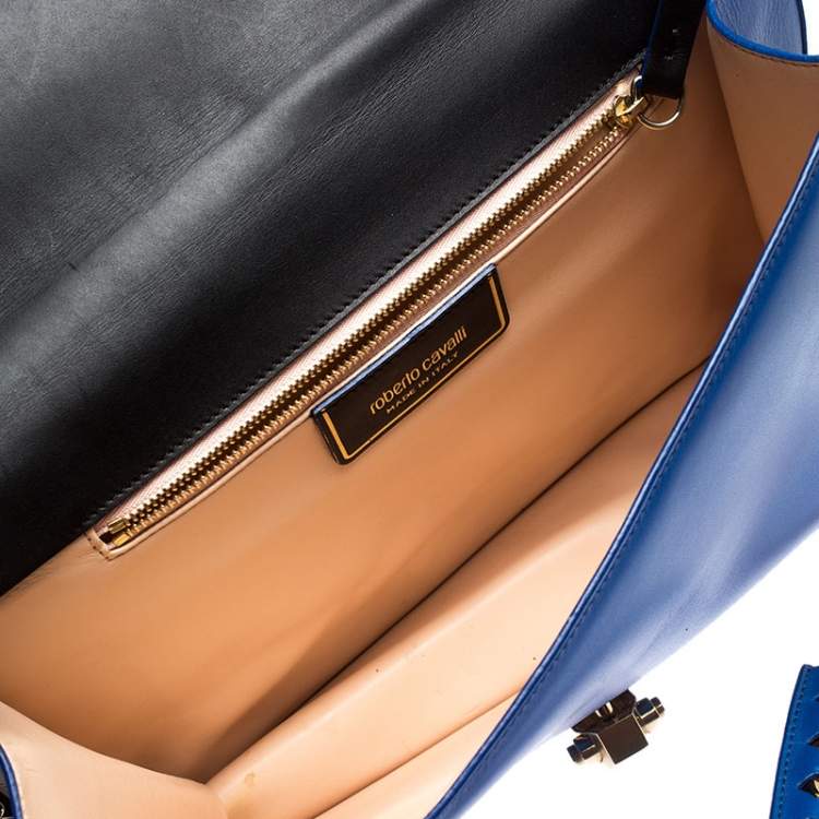 Pre Owned Roberto Cavalli Black/Blue Leather Hera Ayers Shoulder Bag