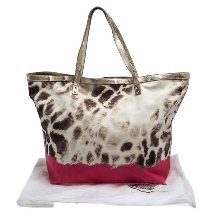 Pre Owned Just Cavalli Beige/Pink Printed Fabric Shopper Tote