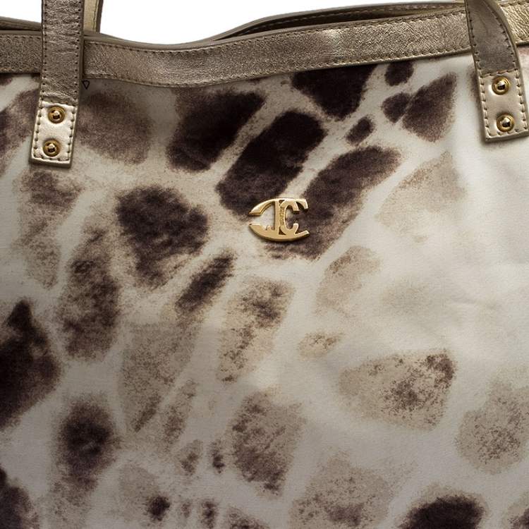 Pre Owned Just Cavalli Beige/Pink Printed Fabric Shopper Tote