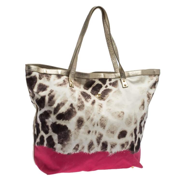 Pre Owned Just Cavalli Beige/Pink Printed Fabric Shopper Tote