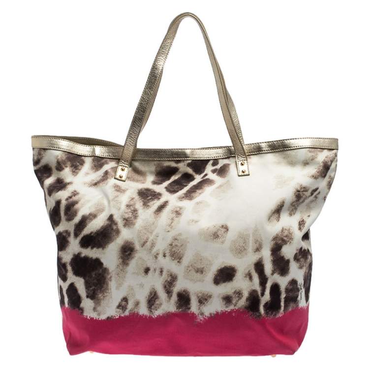 Pre Owned Just Cavalli Beige/Pink Printed Fabric Shopper Tote