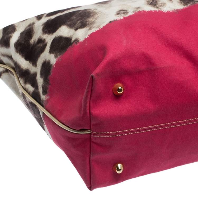 Pre Owned Just Cavalli Beige/Pink Printed Fabric Shopper Tote