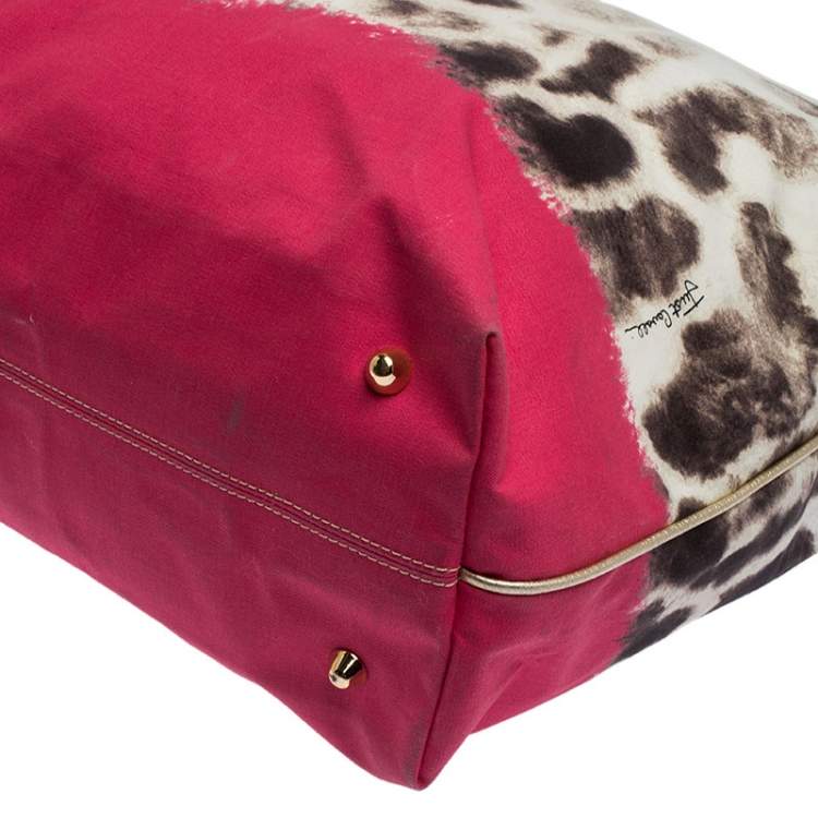 Pre Owned Just Cavalli Beige/Pink Printed Fabric Shopper Tote