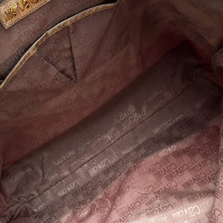 Pre Owned Just Cavalli Beige/Pink Printed Fabric Shopper Tote