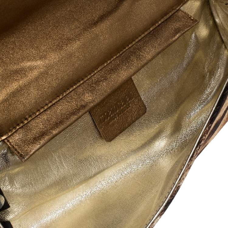 Pre Owned Roberto Cavalli Brown Leopard Print Satin and Leather Clutch
